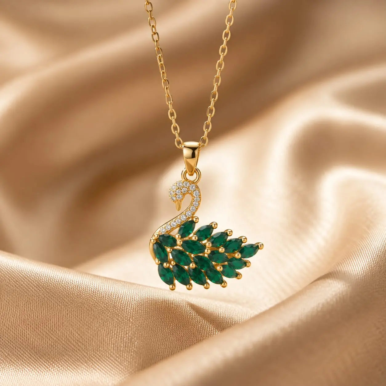Luxury Gold-Plated Ruby and Diamond Swan Pendant Necklace | Elegant Animal Design Jewelry